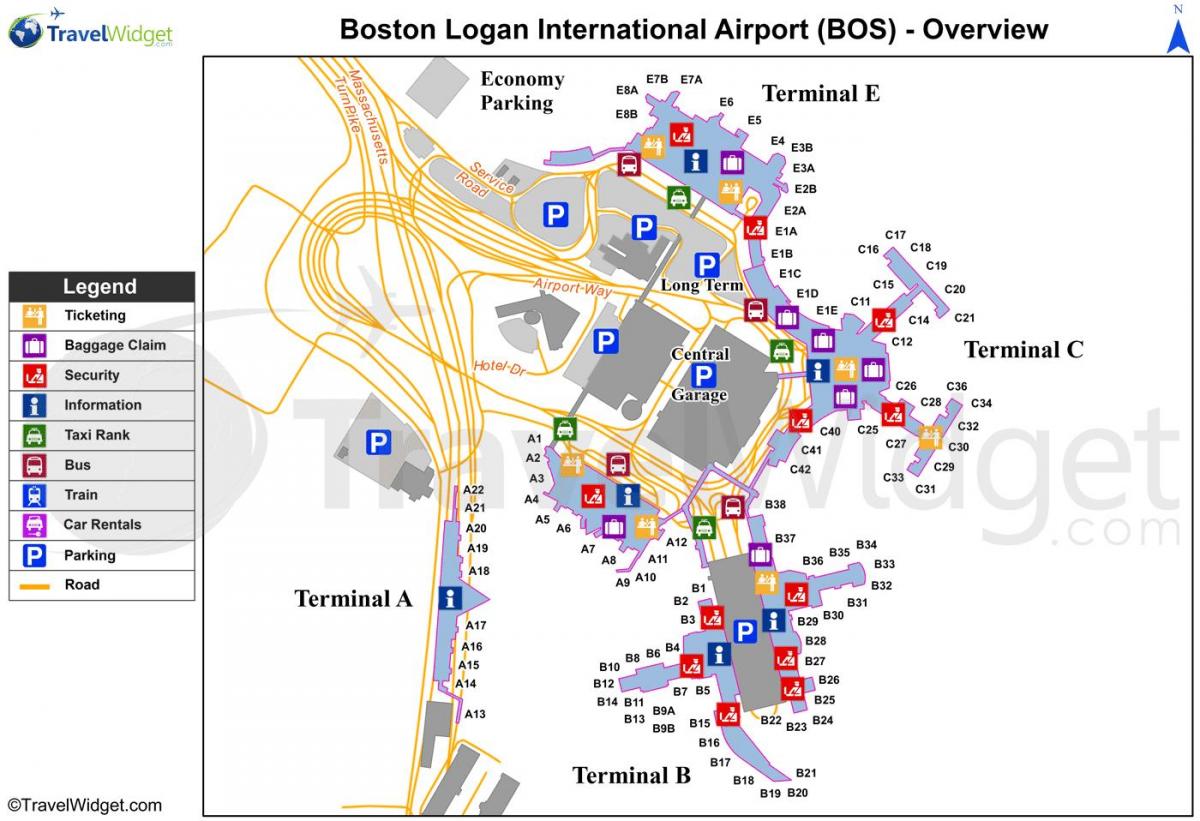 carte de l'aéroport de Boston