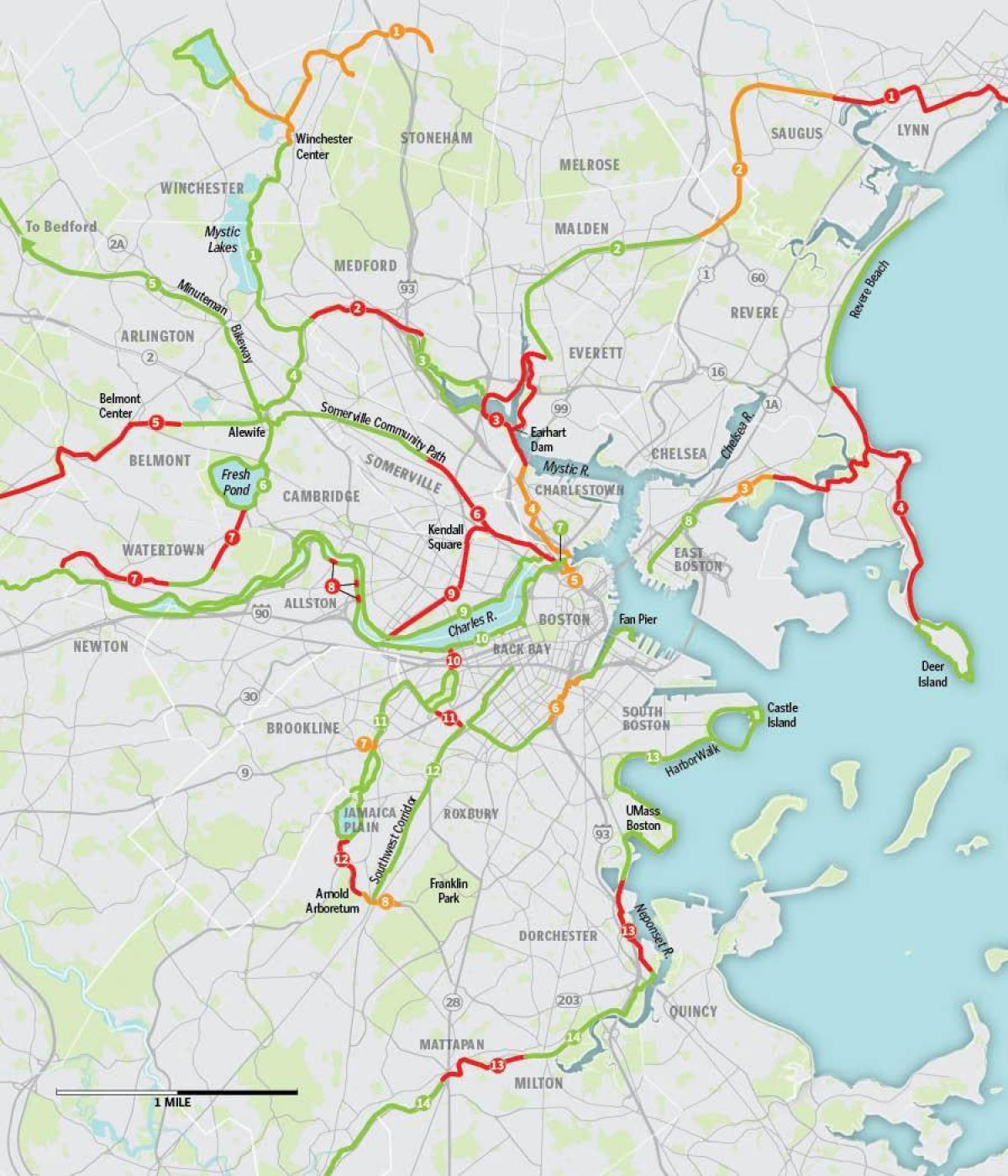 la carte de Boston vélo