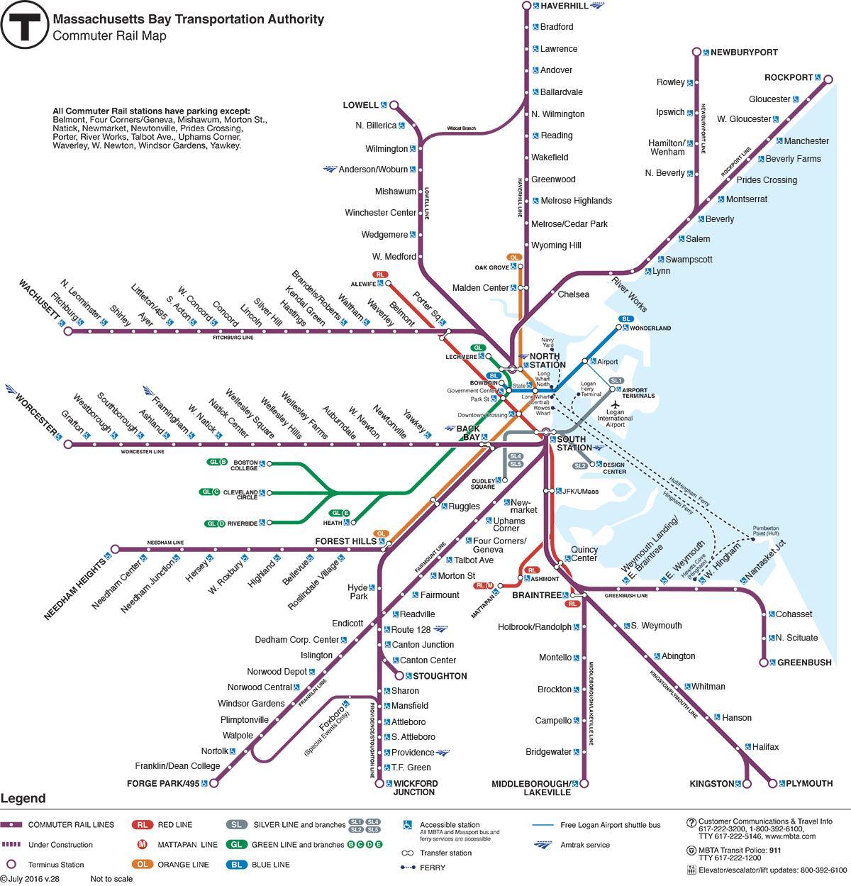 les trains de banlieue carte de Boston