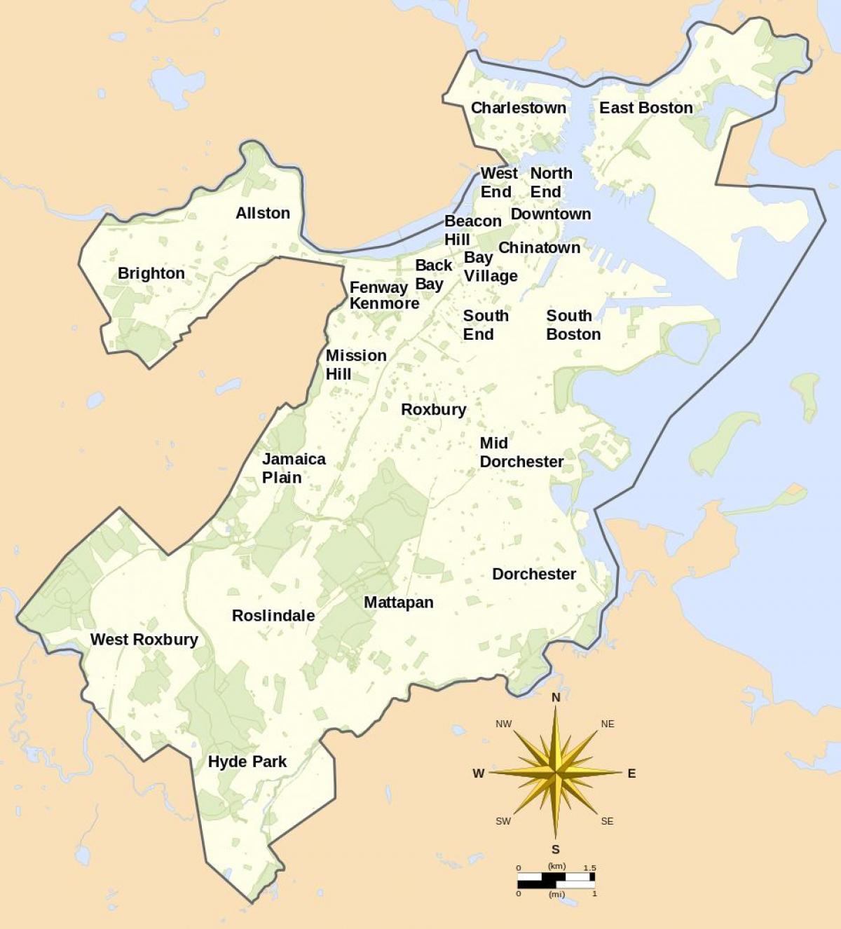 la carte de Boston et ses environs