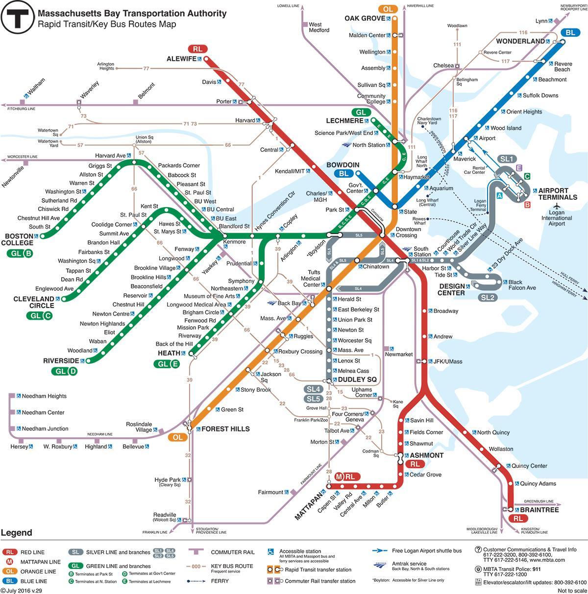 Carte du métro de Boston Carte du métro de Boston (Étatsunis d'Amérique)