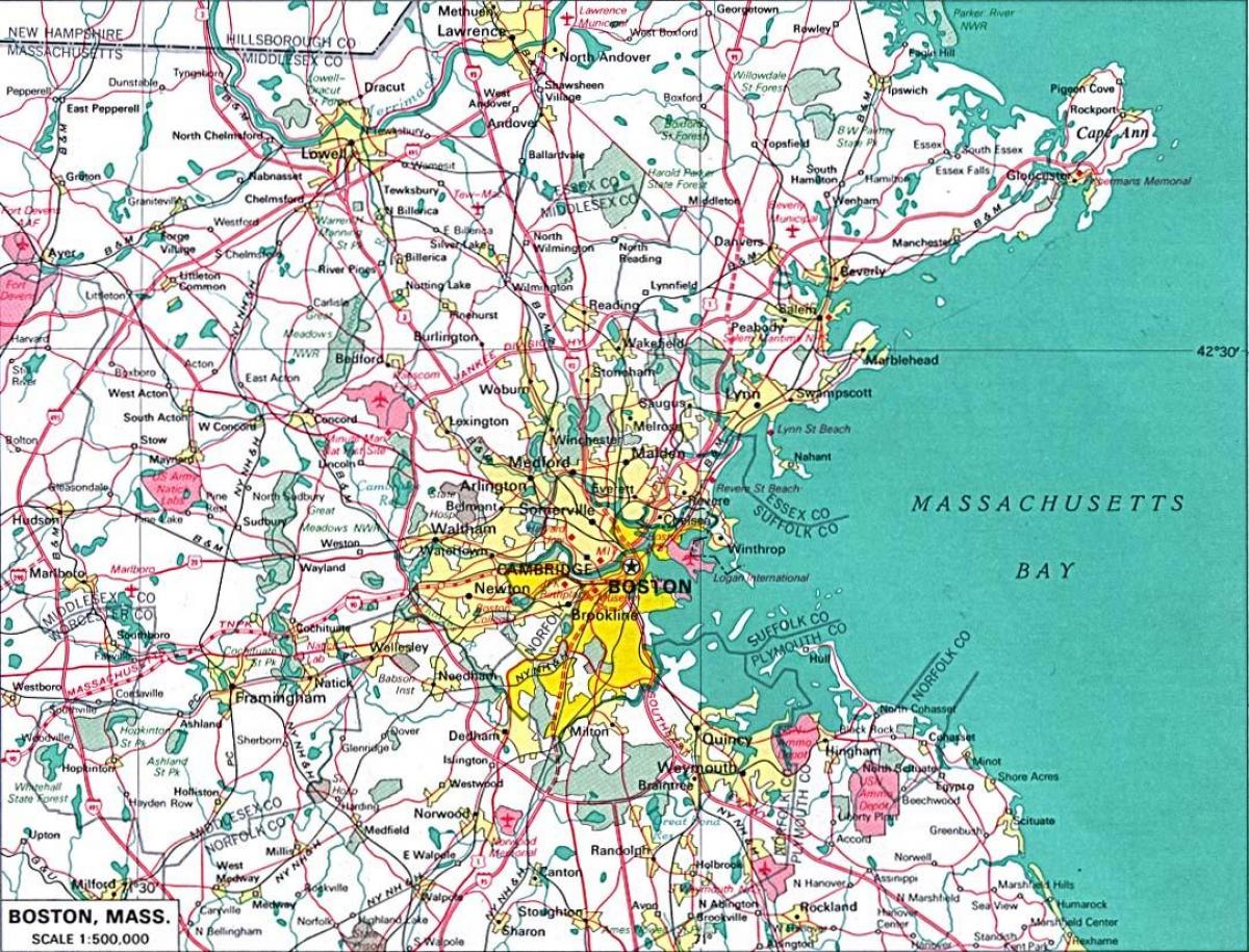 carte de la région de Boston