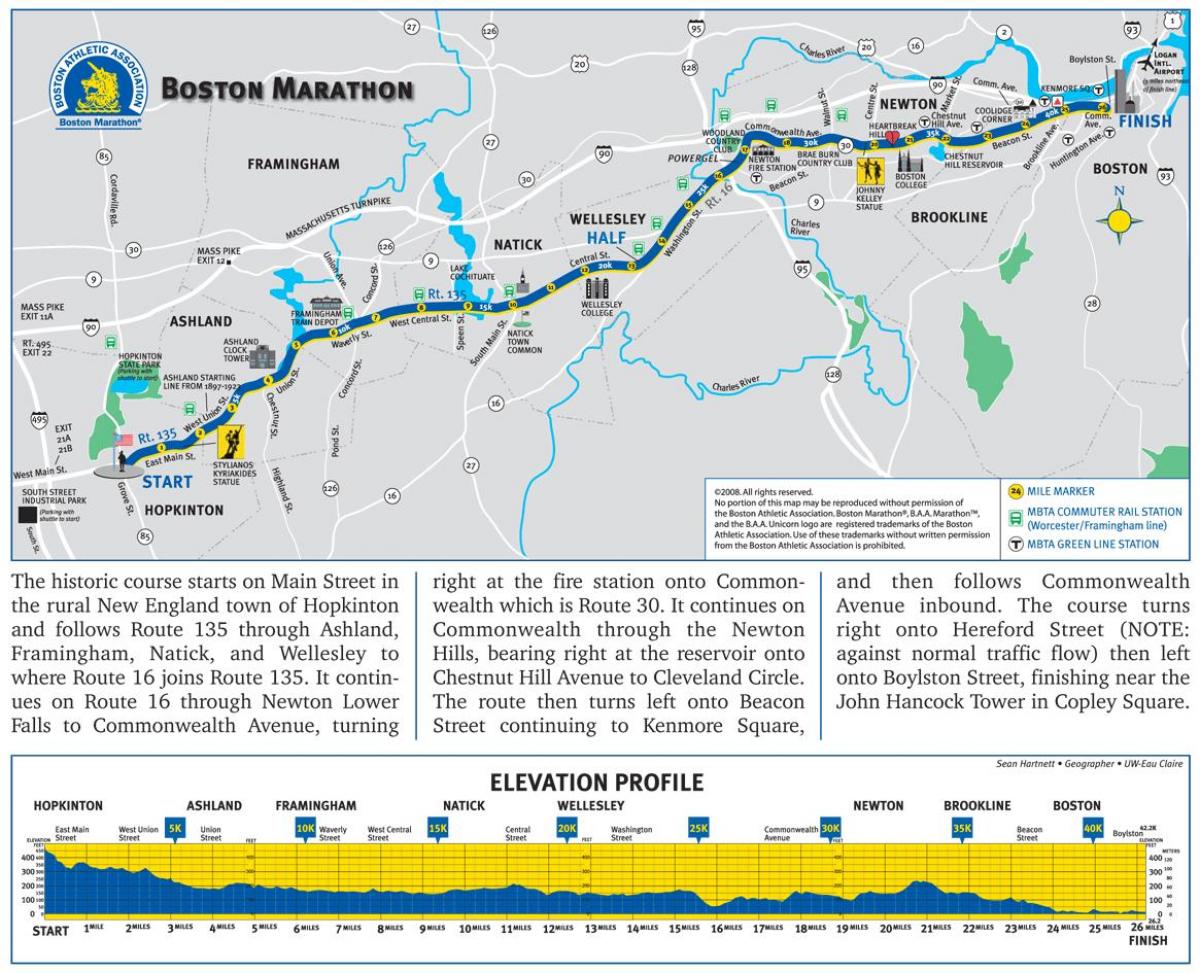 Marathon de Boston, la carte marathon de Boston carte d'altitude